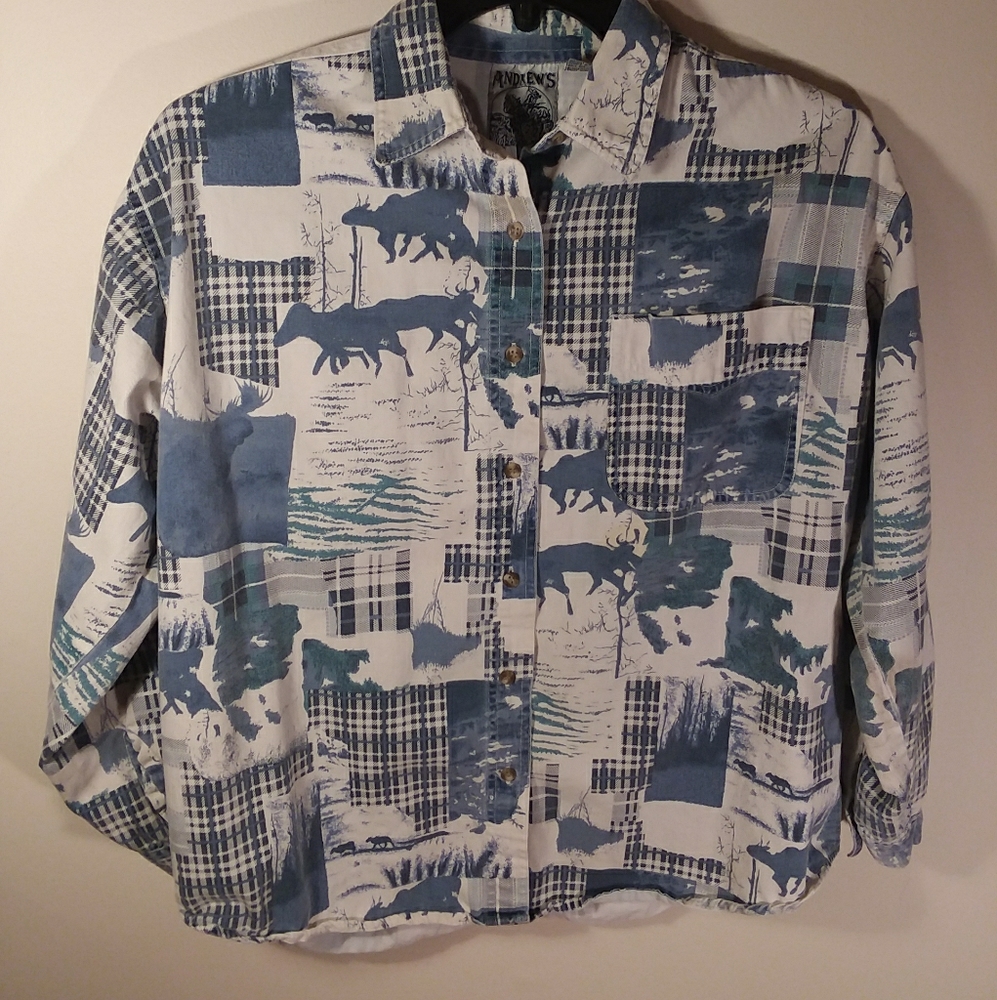 R360. Andrew's Blues. White and blue print shirt